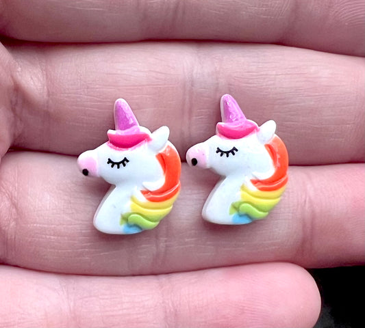 White Rainbow Unicorn Resin Stud Earrings