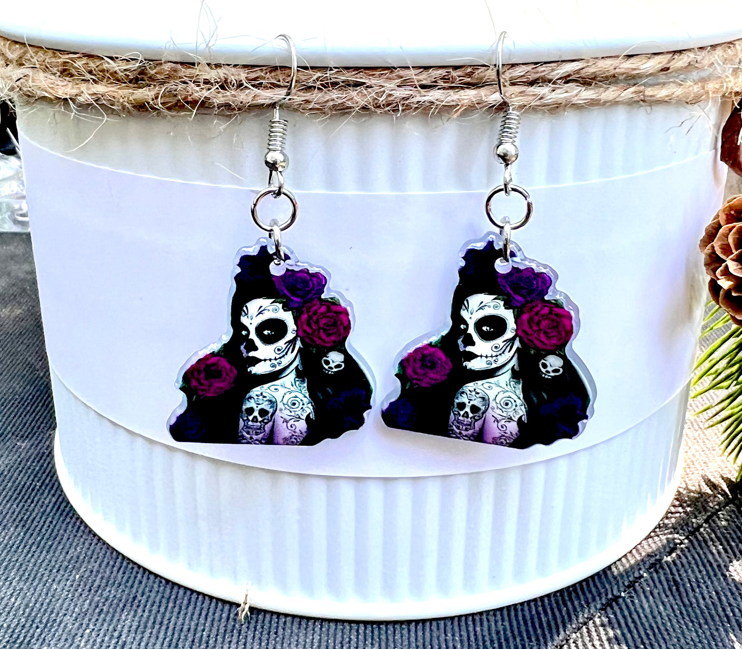 Sugar Skull Woman Version #2 Acrylic Earrings