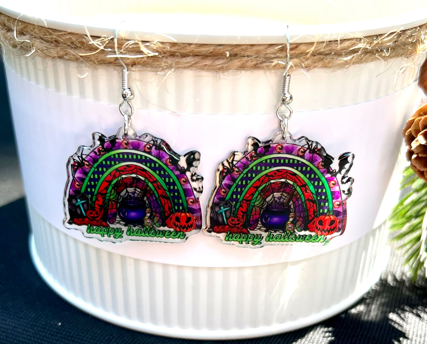 Happy Halloween Rainbow Acrylic Earrings