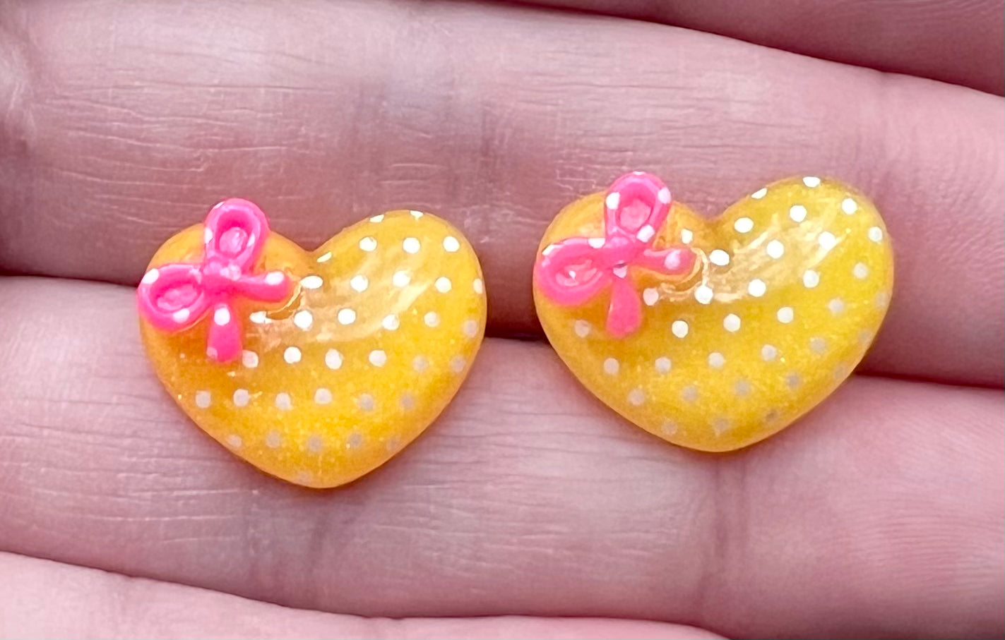 Yellow Polka Dot Bow Resin Stud Earrings