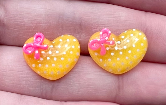 Yellow Polka Dot Bow Resin Stud Earrings