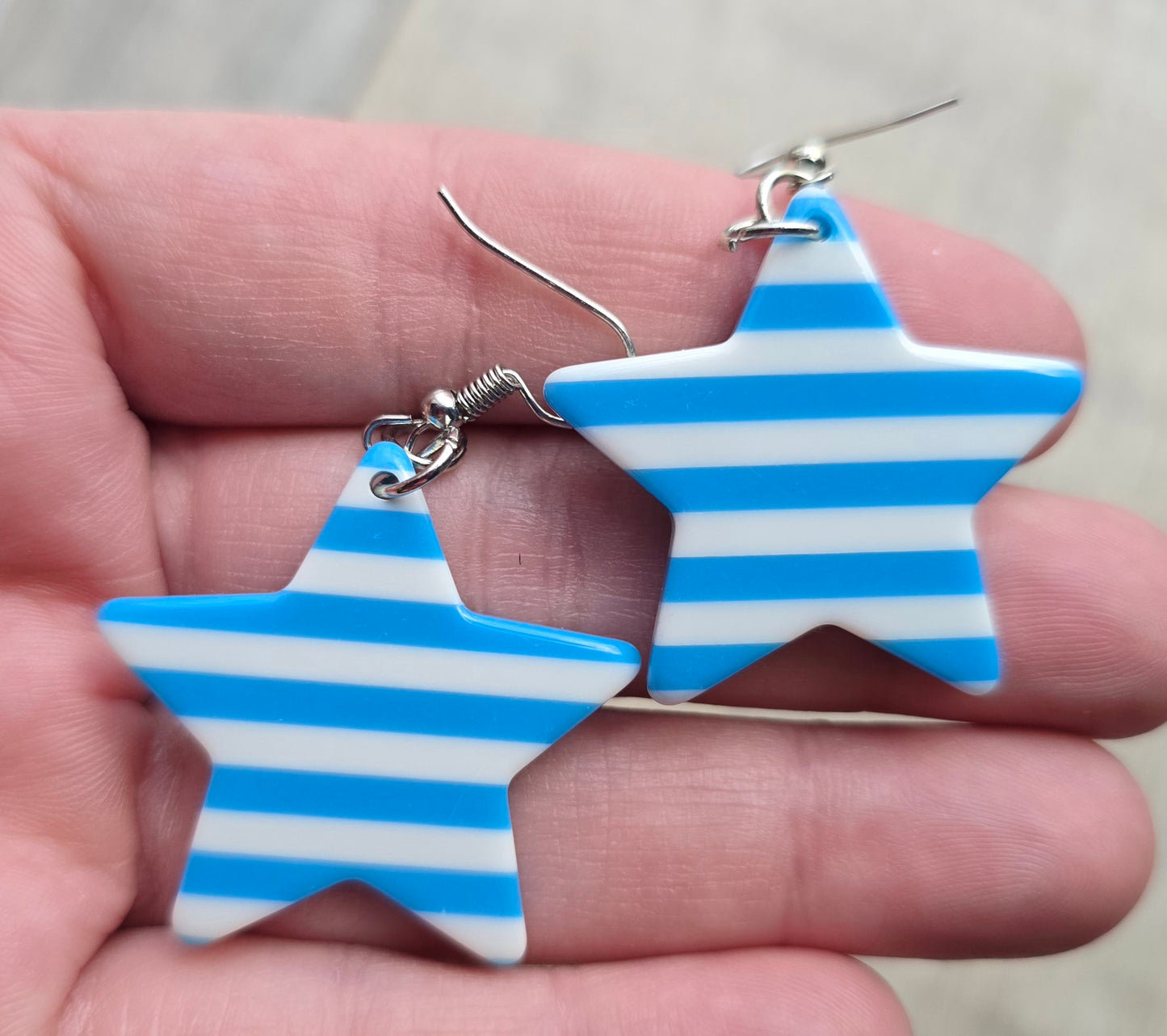 Blue White Stripe Star Earrings