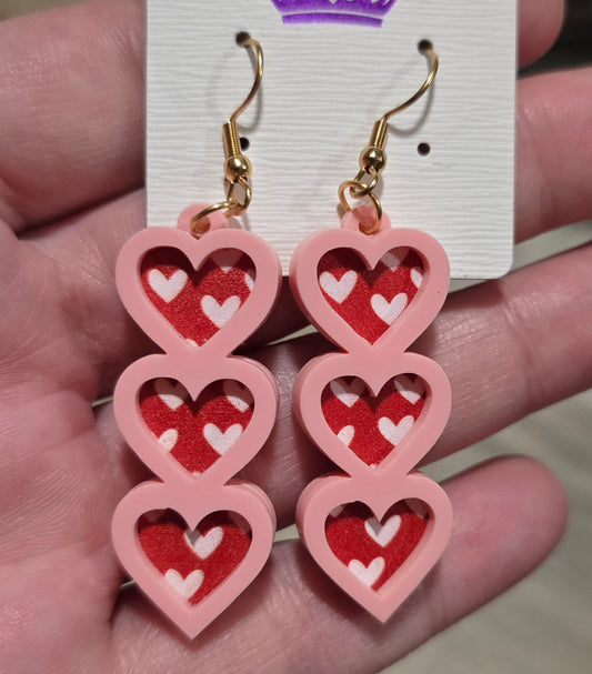 Three Heart Earrings