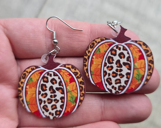 Leopard Fall Leaf Pumpkin Earrings