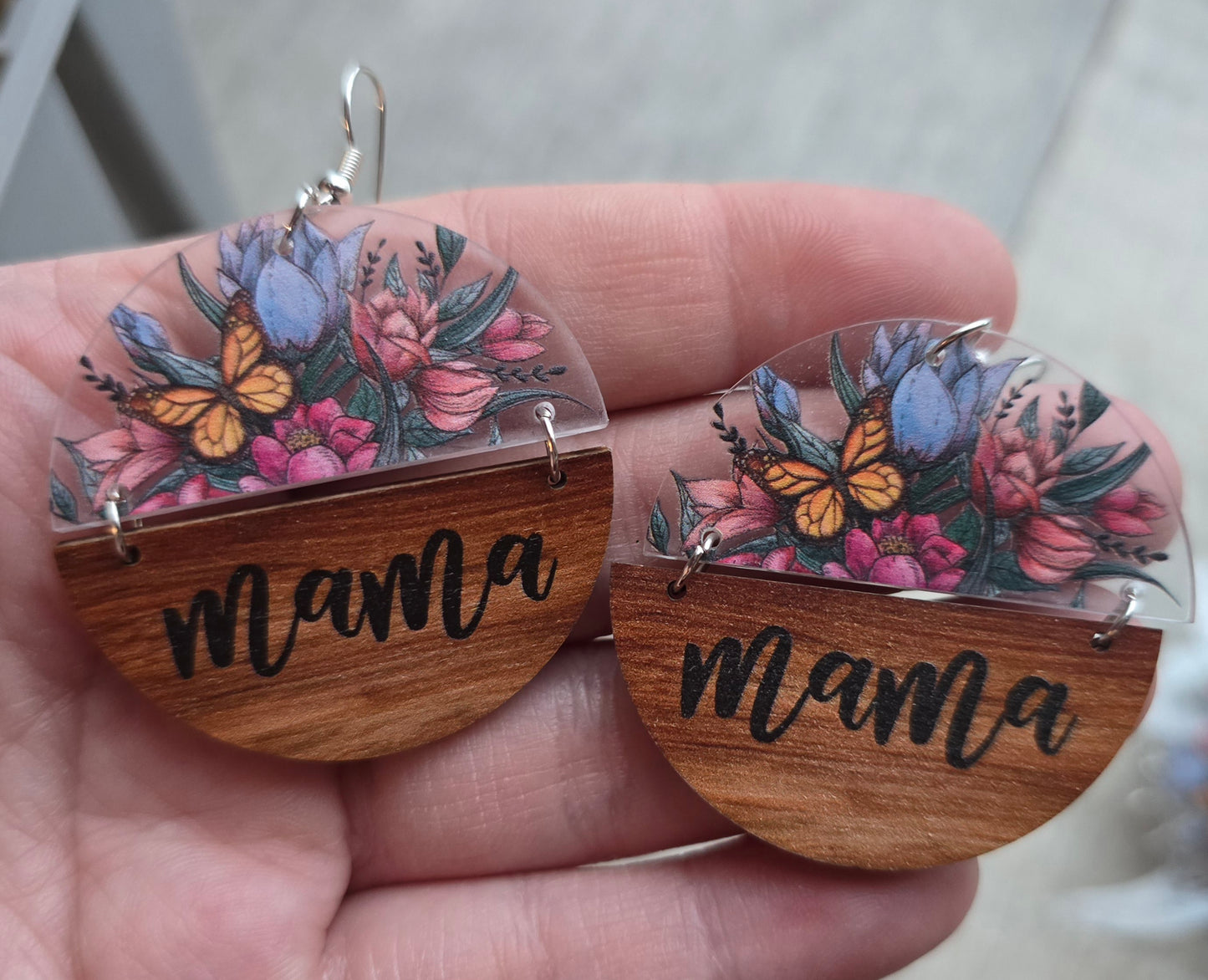 Mama Floral Butterfly Circle Earrings