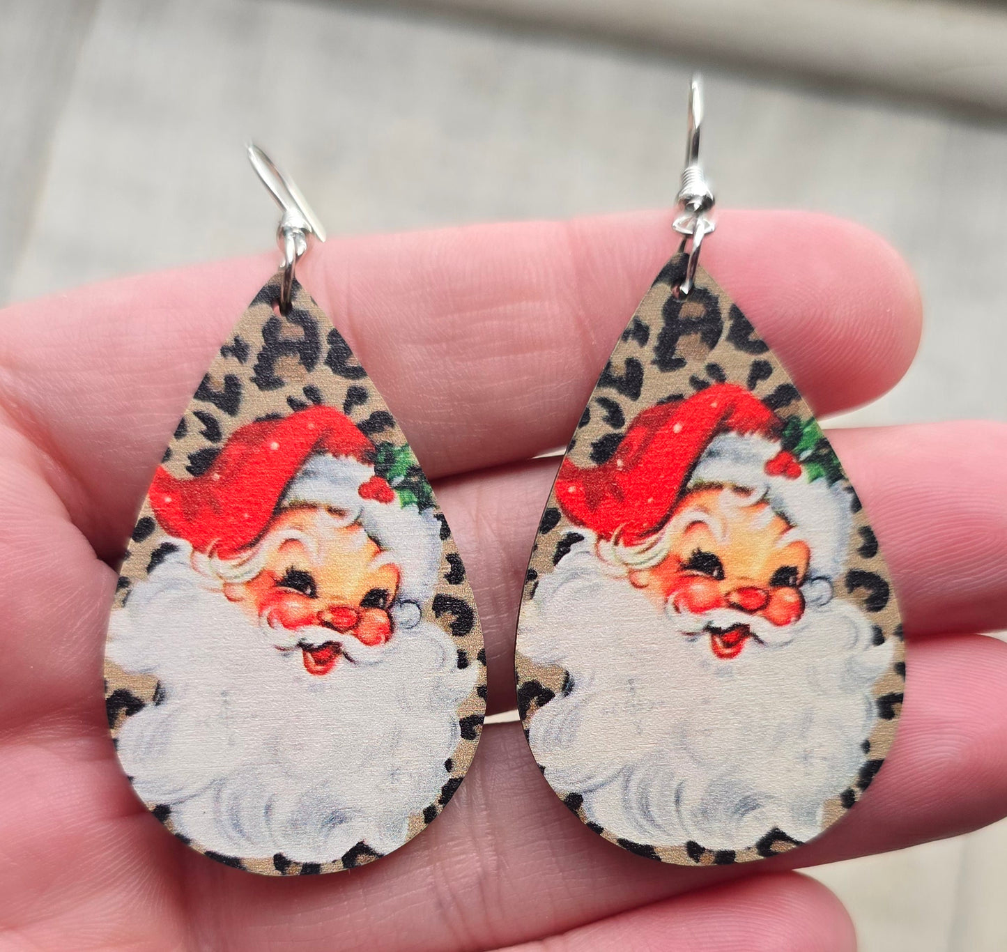 Santa Leopard Teardrop Earrings