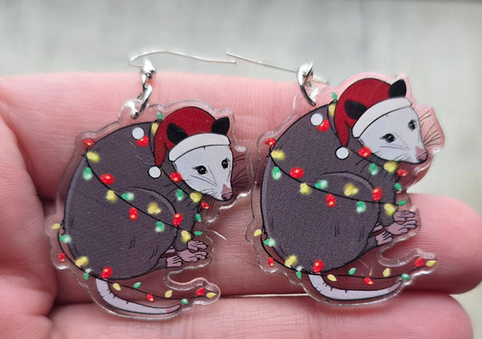 Opossum Christmas Earrings