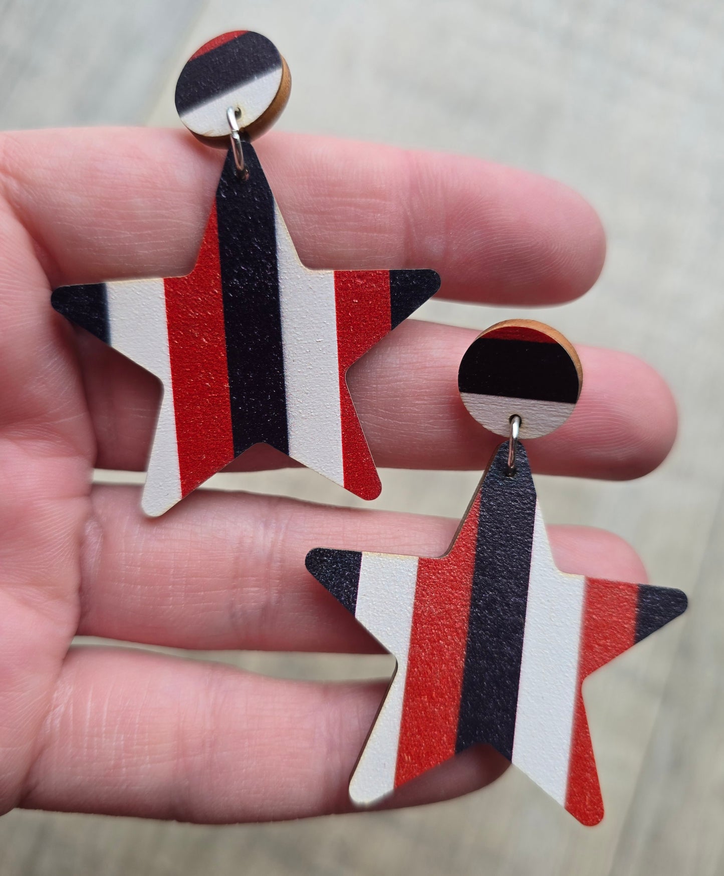 Red White Blue Stripe Star Earrings