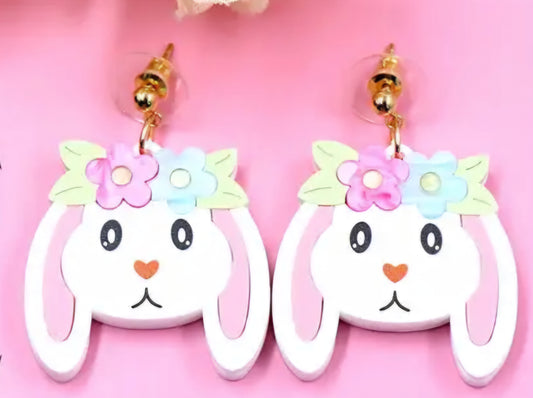 MINI PREORDER EASTER FLORAL BUNNY ACRYLIC HOOP EARRINGS