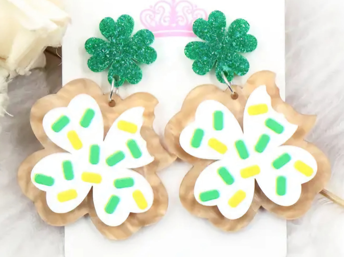 MINI PREORDER ST PATRICKS DAY SUGAR COOKIE ACRYLIC STUD DANGLE EARRINGS