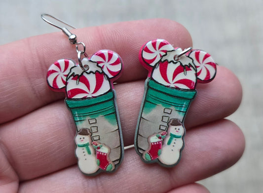 Red Peppermint Mouse Head Coffee Earrings