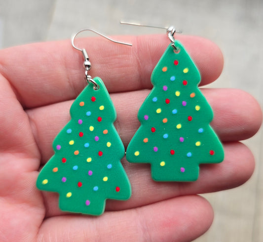 Polka Dot Christmas Tree Brownie Earrings