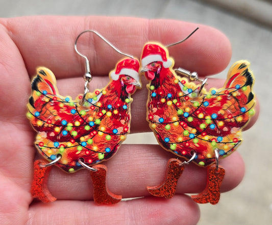 Orange Christmas Chicken Earrings