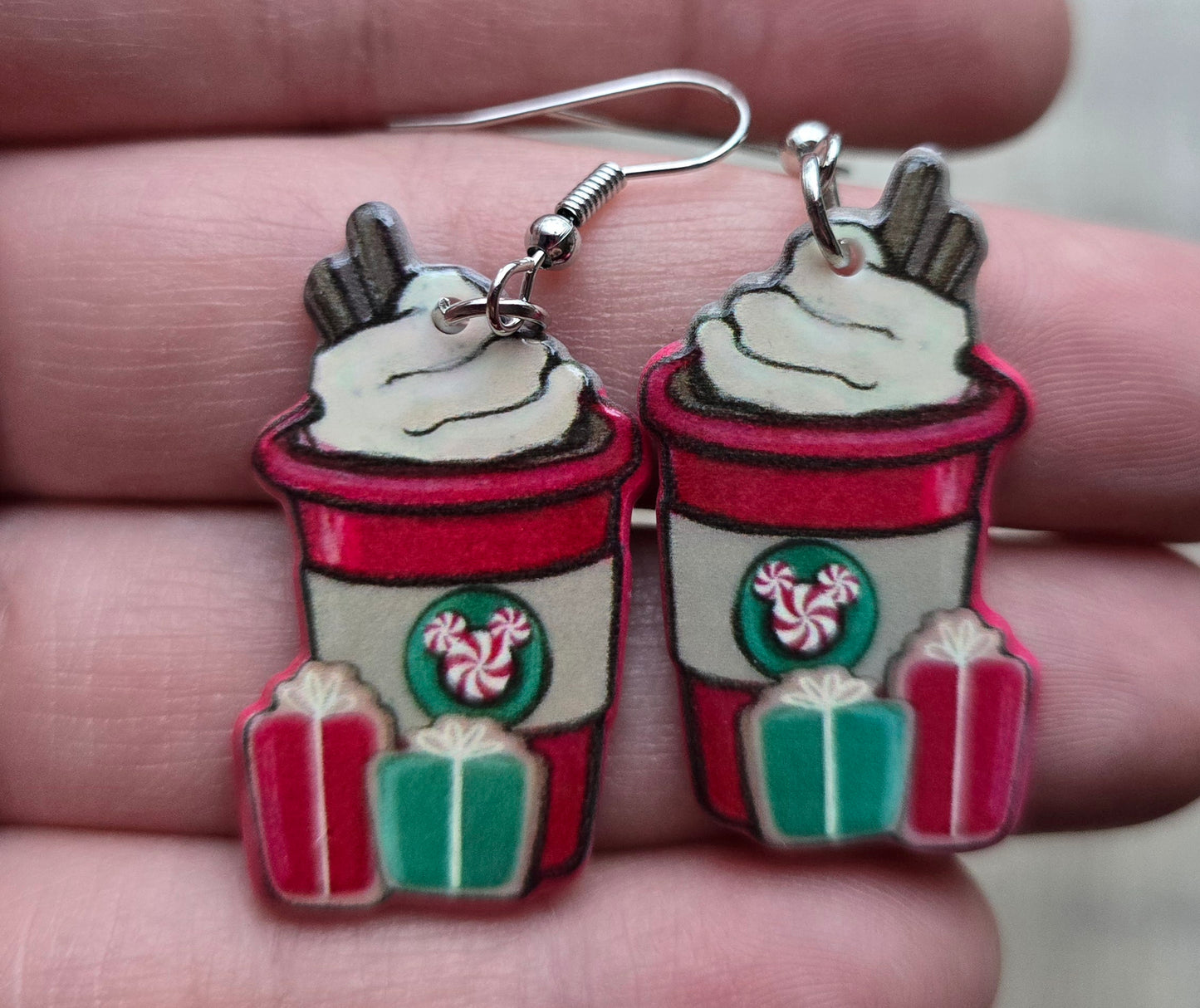 Red Peppermint Mouse Head Gift Coffee Earrings