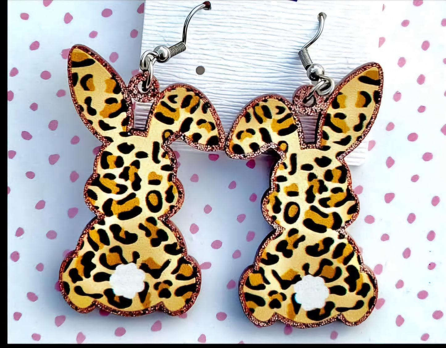 MINI PREORDER EASTER BROWN LEOPARD BUNNY ACRYLIC STUD DANGLE EARRINGS