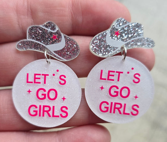 Lets Go Girls Cowgirl Hat Circle Earrings