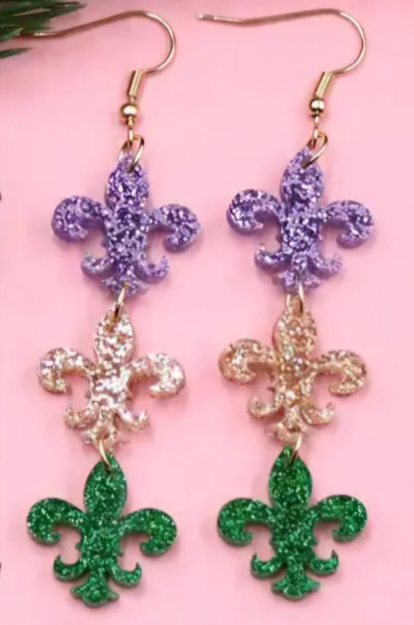 MINI PREORDER MARDI GRAS Three Fleur-de-lis ACRYLIC DANGLE EARRINGS