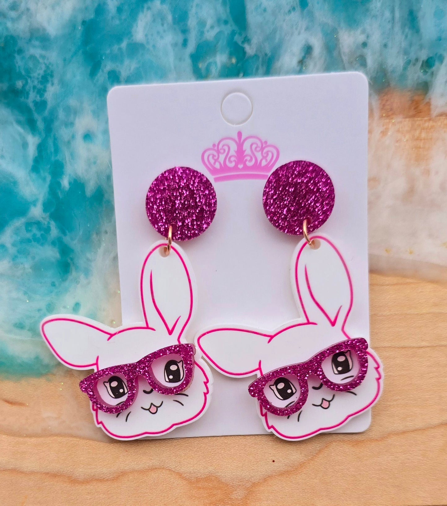 Bunny Wearing Glasses Acrylic Dangle Stud Earrings