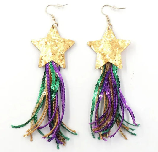 MINI PREORDER MARDI GRAS RAINBOW TASSEL ACRYLIC DANGLE EARRINGS