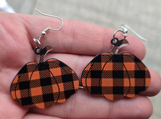 Orange Black Plaid Pumpkin Earrings