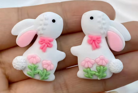 MINI PREORDER EASTER WHITE BUNNY FLORAL RESIN STUD EARRINGS