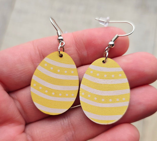 Yellow Stripe Polka Dot Egg Earrings