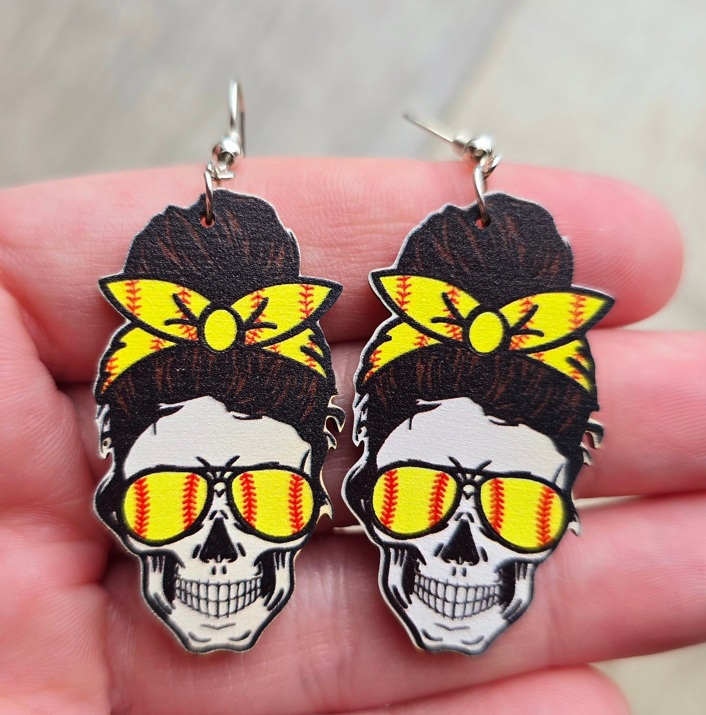 Softball Skull Earrings