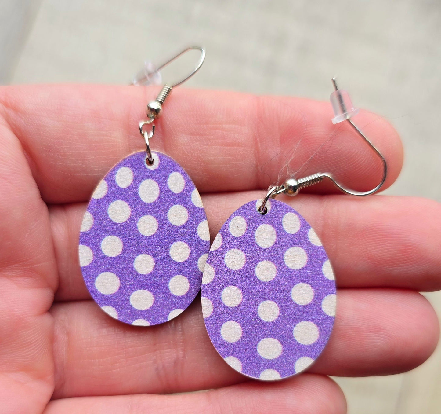 Easter Purple Polka Dot Egg Earrings