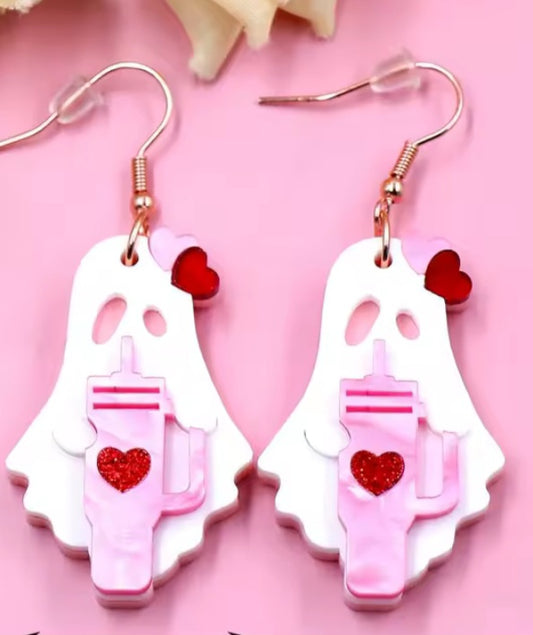 MINI PREORDER VALENTINES DAY GHOST CUP ACRYLIC DANGLE EARRINGS