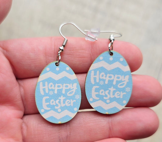 Happy Easter Blue Egg Earrings