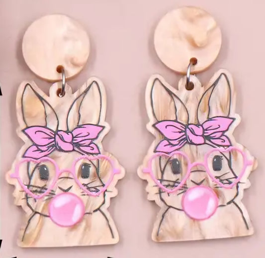 MINI PREORDER Easter Bubblegum Bunny ACRYLIC STUD DANGLE EARRINGS