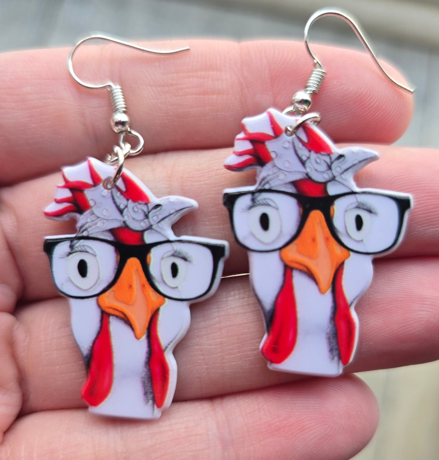 Chicken Wearing Glasses Earrings