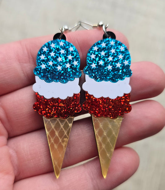 Fourth Of July Icecream Cone Earrings