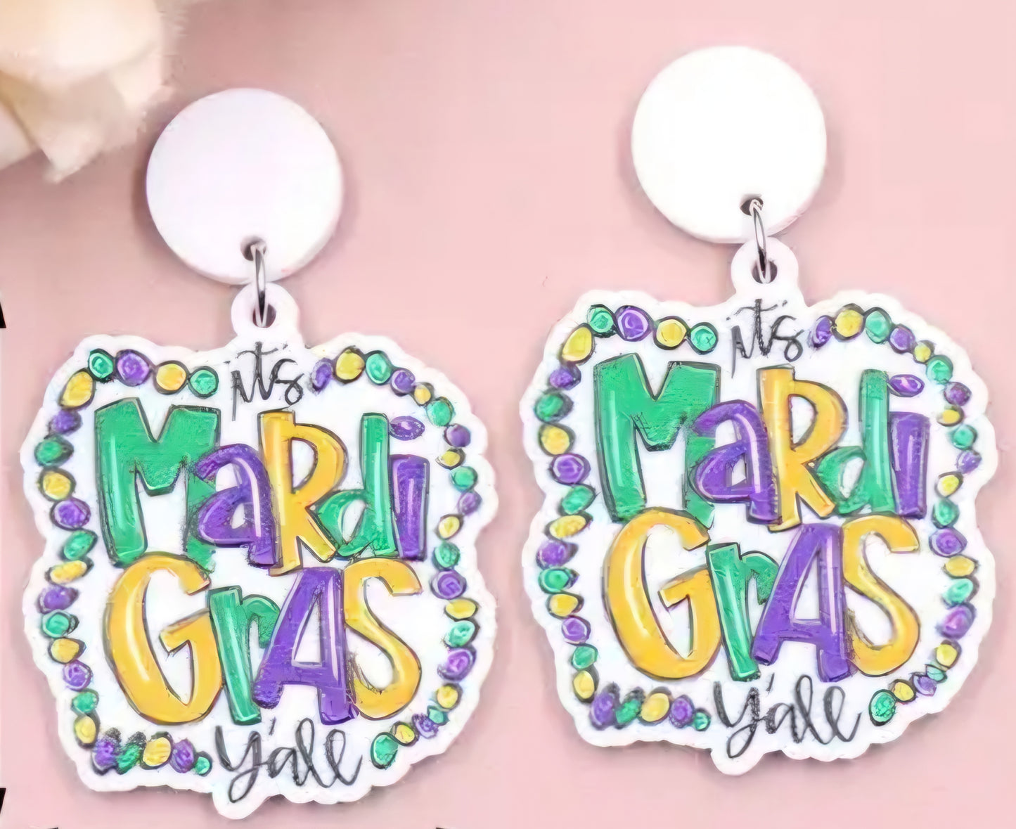 MINI PREORDER MARDI GRAS ACRYLIC STUD DANGLE EARRINGS