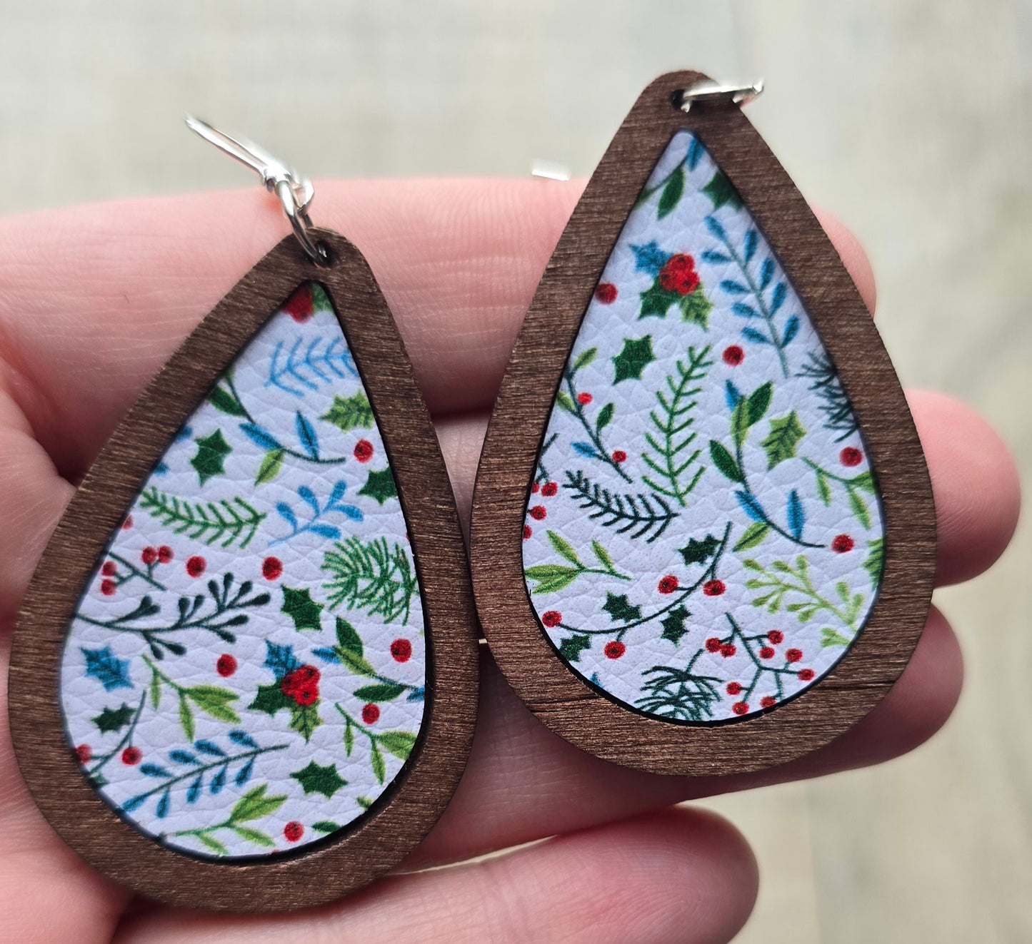 Teardrop Christmas Holly Earrings