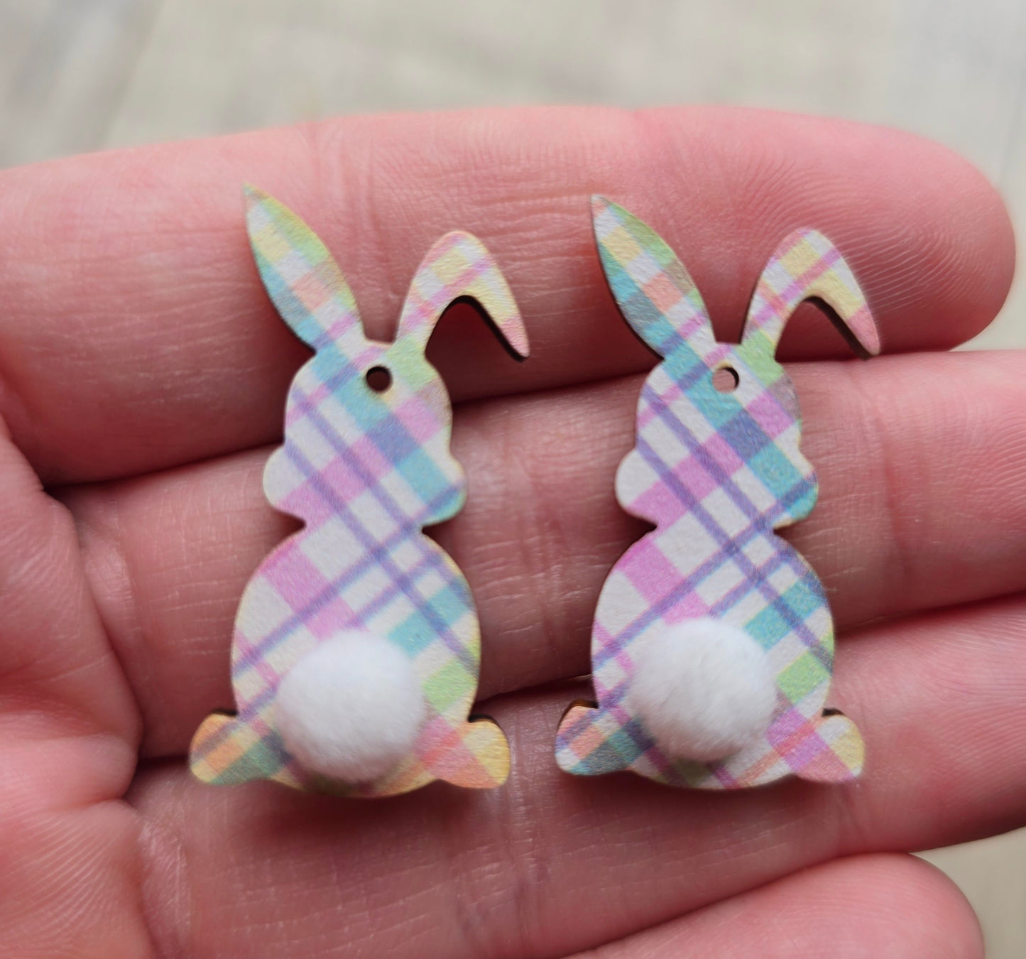 Plaid Bunny Cottontail Hoop Earrings