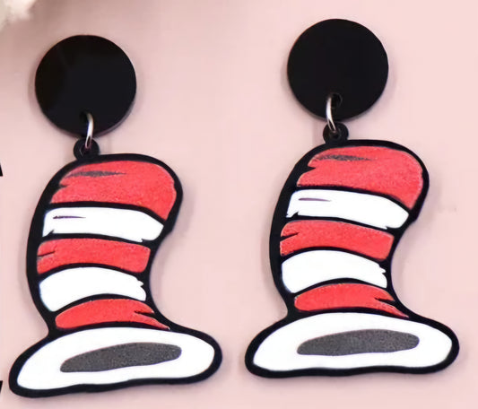 Mini Preorder Seuss Hat Acrylic Stud Dangle Earrings