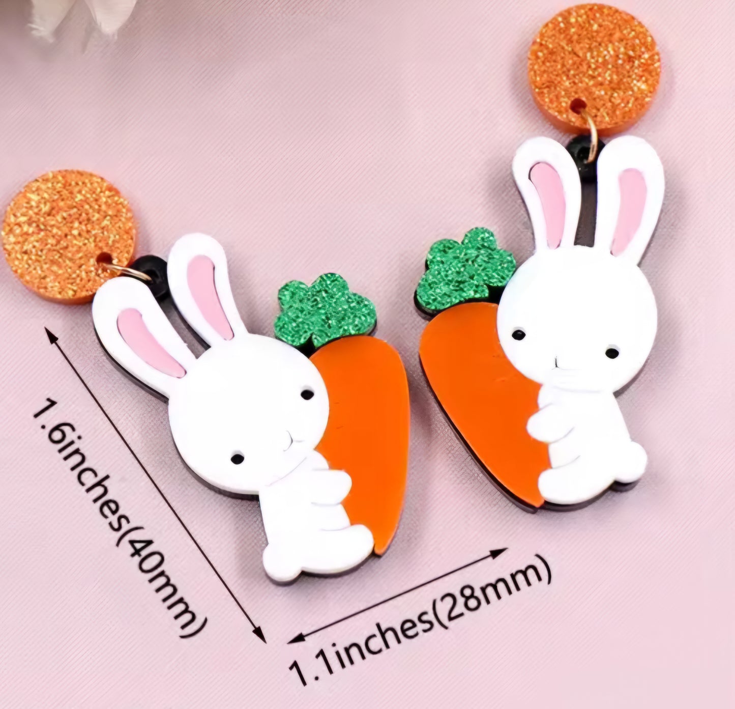 Mini Preorder Bunny Holding Carrot Acrylic Dangle Stud Earrings