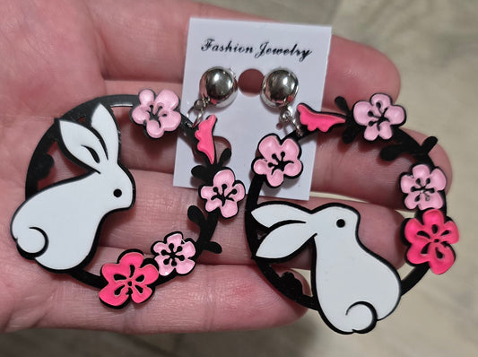 Floral Circle Bunny Earrings