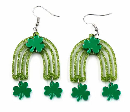 MINI PREORDER ST PATRICKS SHAMROCK RAINBOW ACRYLIC DANGLE EARRINGS