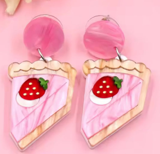 MINI PREORDER VALENTINES DAY STRAWBERRY PIE ACRYLIC STUD DANGLE EARRINGS