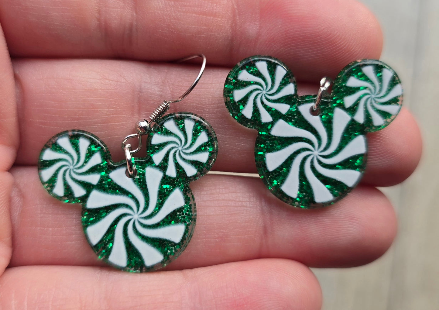 Green Peppermint Mouse Head Earrings