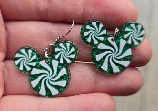 Green Peppermint Mouse Head Earrings