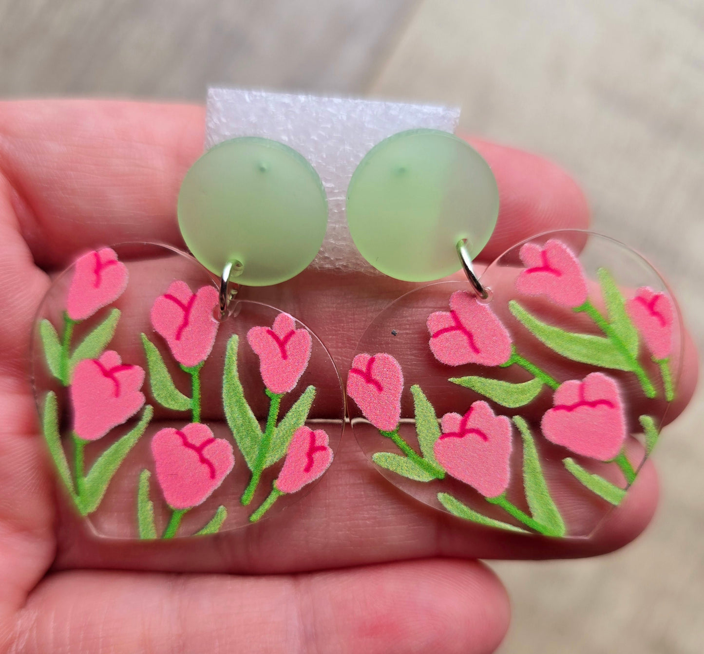 Pink Tulip Heart Earrings