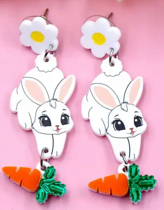 MINI PREORDER EASTER FLORAL BUNNY CARROT ACRYLIC STUD EARRINGS