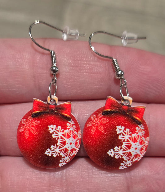 Red Snoqflake Ornament Earrings