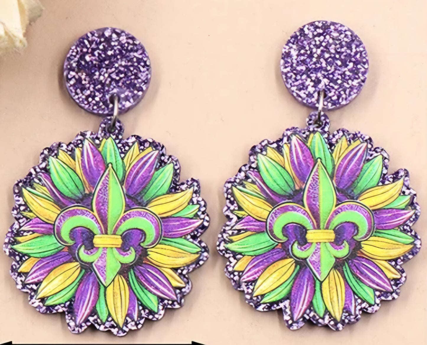 MINI PREORDER MARDI GRAS SUNFLOWER ACRYLIC STUD DANGLE EARRINGS