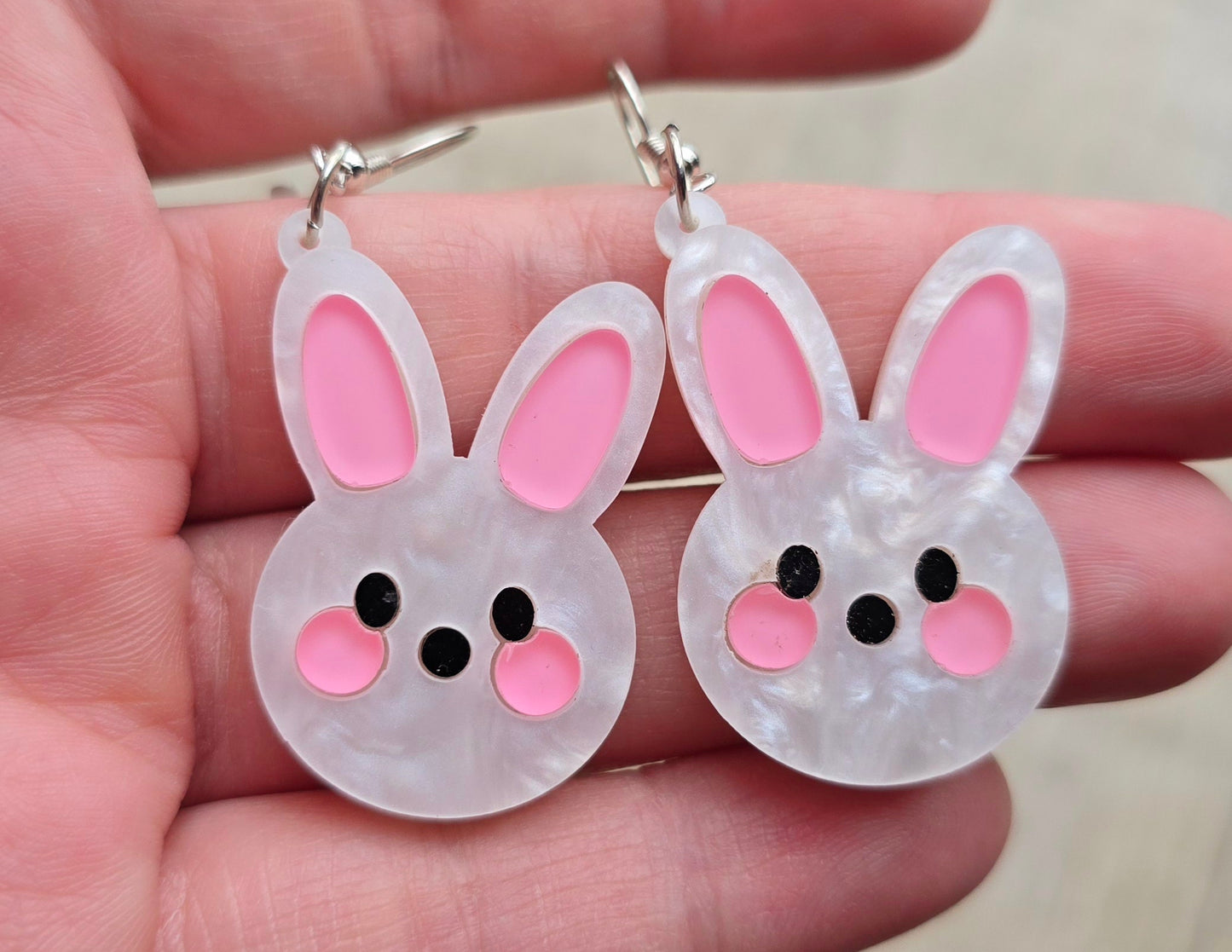 White Bunny Face Earrings