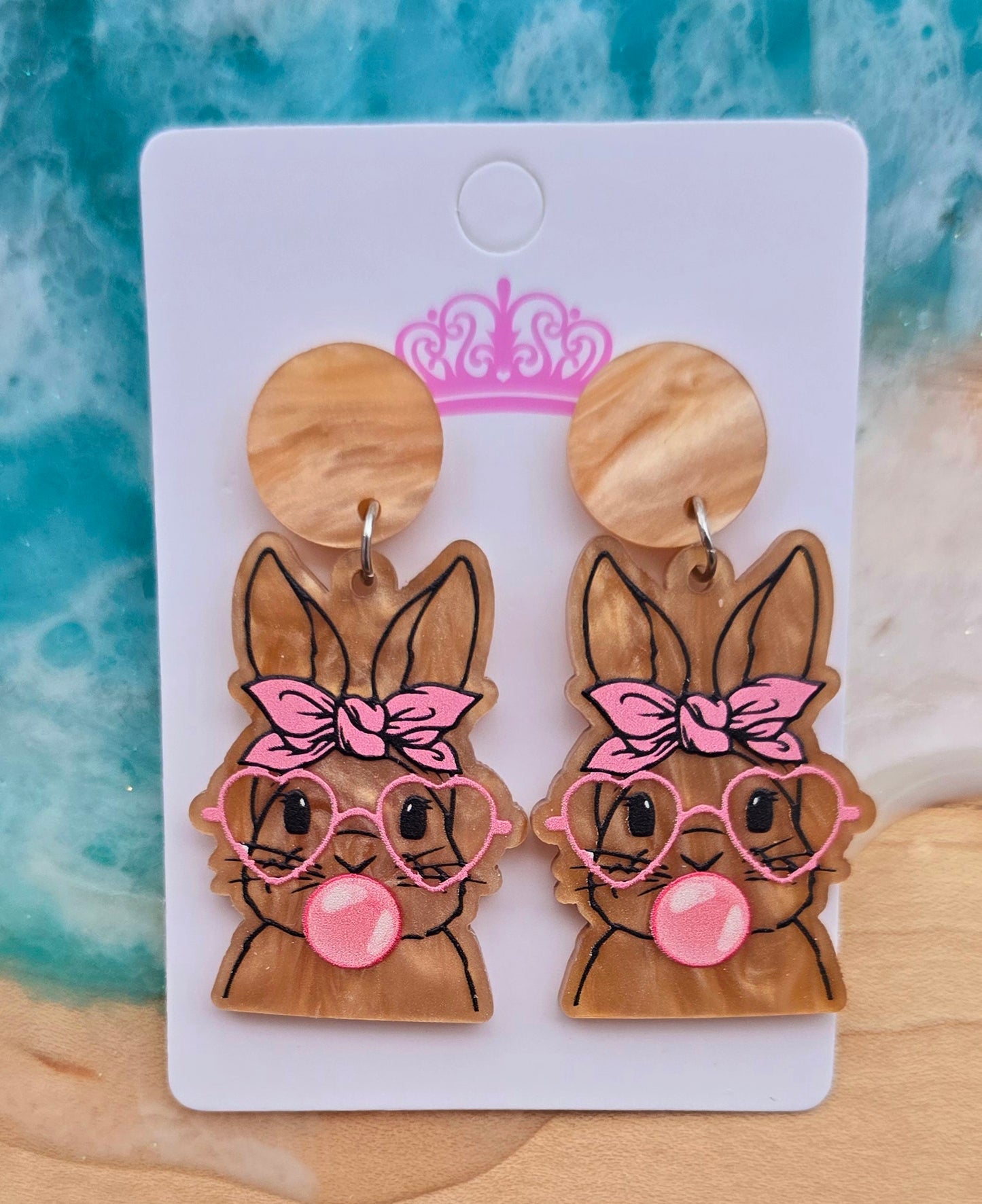 Easter Bubblegum Bunny ACRYLIC STUD DANGLE EARRINGS