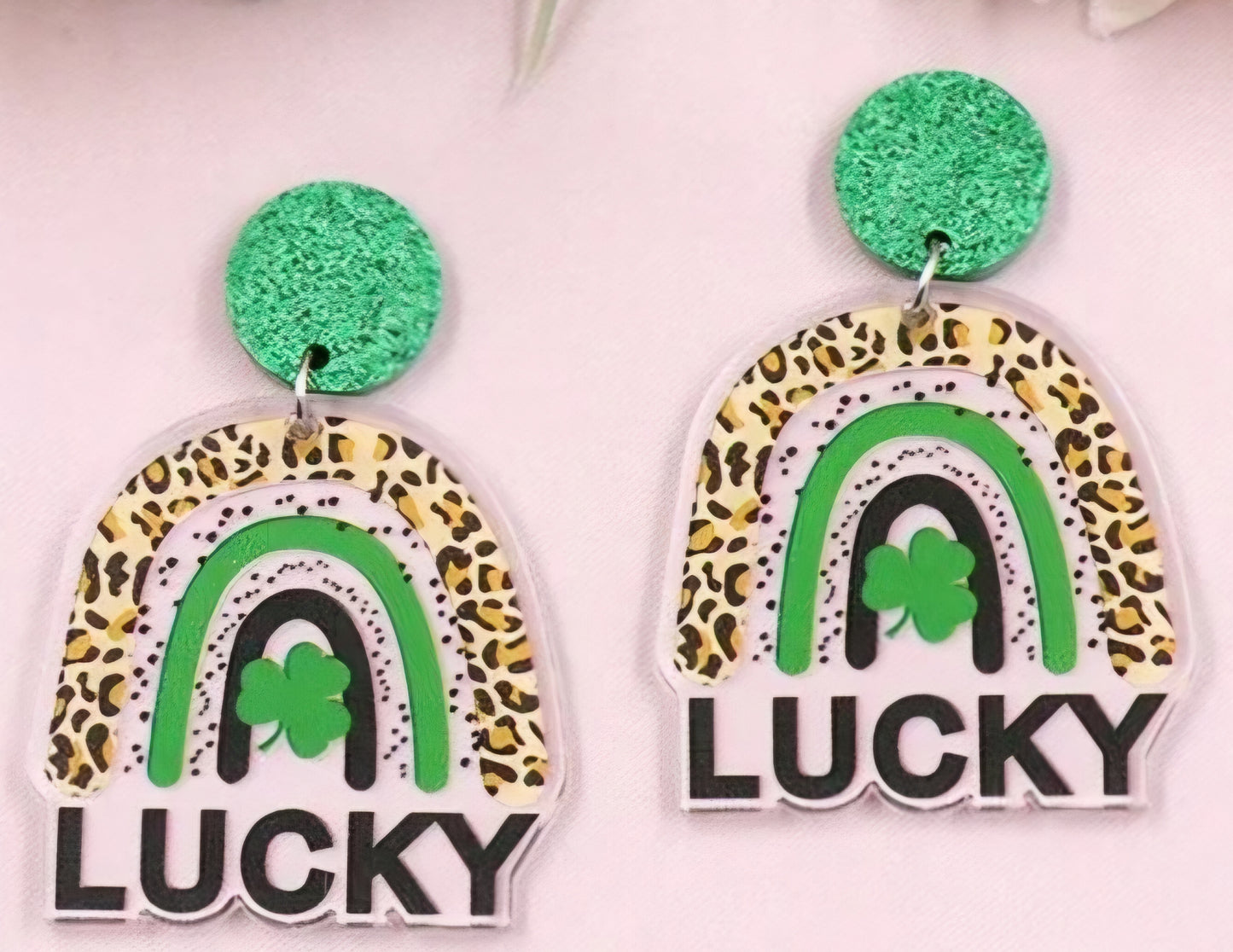 MINI PREORDER ST PATRICKS DAY LUCKY RAINBOW ACRYLIC STUD DANGLE EARRINGS